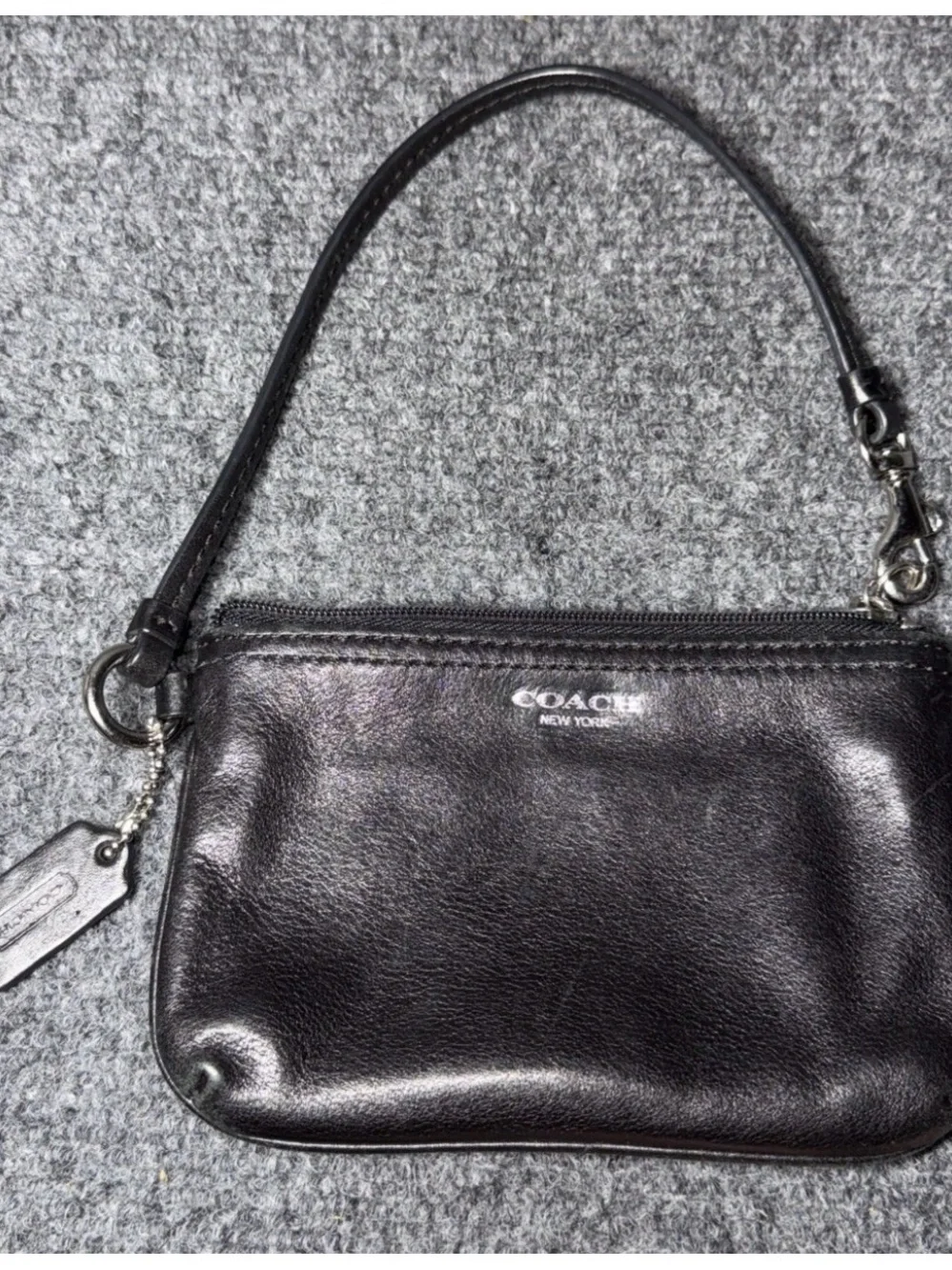 Coach Black Leather Wristlet Clutch with Logo Tag